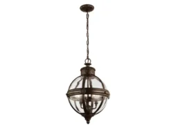 LED Jugendstil Pendelleuchte aus massivem Stahl in britisch Bronze, Ø 37cm