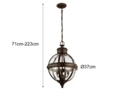 LED Jugendstil Pendelleuchte aus massivem Stahl in britisch Bronze, Ø 37cm
