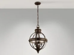 LED Jugendstil Pendelleuchte aus massivem Stahl in britisch Bronze, Ø 37cm