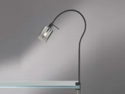 LED Klemmlampe Rauchglas Schwarz, Schwanenhals Leselampe, Breite 8,5cm