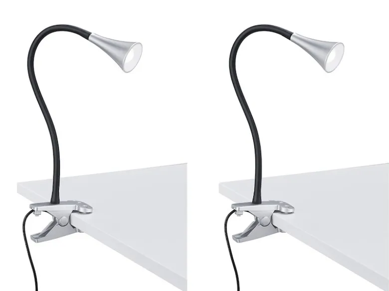 LED Klemmleuchten 2er SET 1 flammig Schwanenhalslampe in Silber/Schwarz
