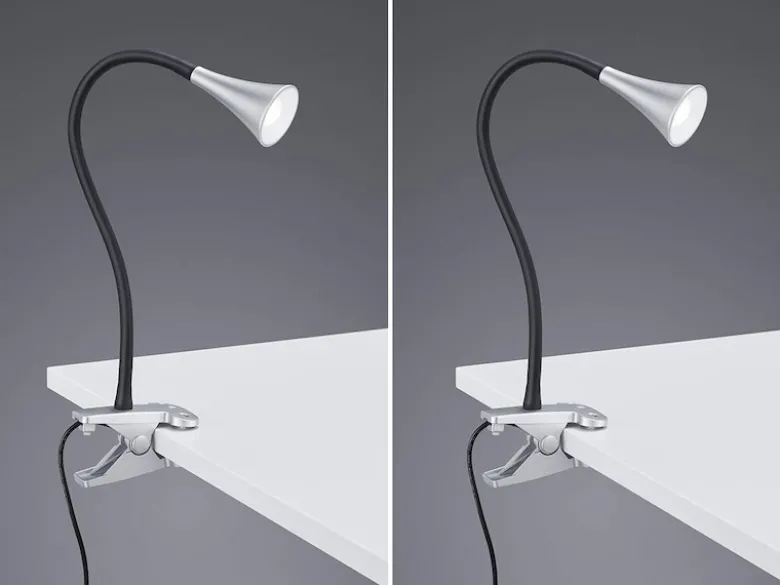 LED Klemmleuchten 2er SET 1 flammig Schwanenhalslampe in Silber/Schwarz