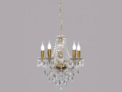 LED Kronleuchter 5-flammig Messing Gold mit Acryl Kristall Ø 52cm