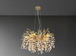 LED Kronleuchter Gold 10-flammig mit Glas Kristall 2-farbig Ø 80cm