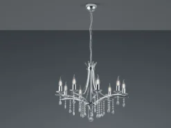 LED Kronleuchter Lüster Silber mit Kristallbehang, 8-flammig Ø 68cm