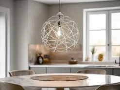 LED Kugel Pendelleuchte Grau Antik mit Drahtgeflecht, Ø 40cm