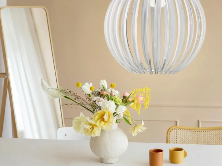 LED Kugel Pendelleuchte mit Acryllamellen transparent, Ø 40cm