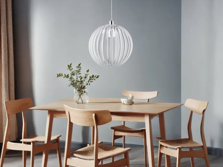 LED Kugel Pendelleuchte mit Acryllamellen transparent, Ø 40cm