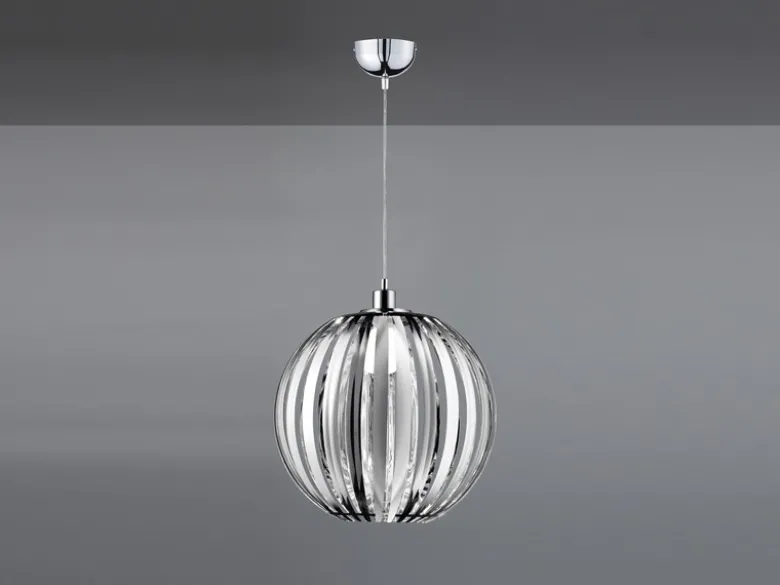 LED Kugel Pendelleuchte mit Acryllamellen Silber Chrom, Ø 40cm