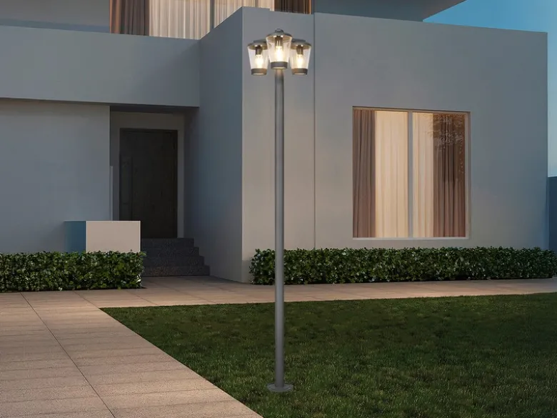 LED Mastleuchte Außen Kandelaber 3-flammig, Anthrazit, Höhe 220cm