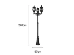 LED Mastleuchte 3-flammige Laterne Aluminium Schwarz, Höhe 240cm