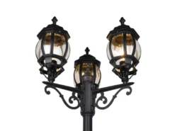 LED Mastleuchte 3-flammige Laterne Aluminium Schwarz, Höhe 240cm