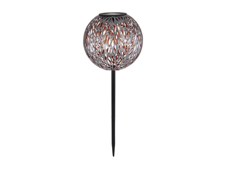 LED Metall Solarkugel Ø 18cm mit Erdspieß, Silber Antik
