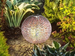 LED Metall Solarkugel Ø 27cm mit Erdspieß, Silber Antik