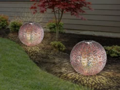 LED Metall Solarkugeln 2er Set Ø 27cm mit Erdspieß, Silber Antik
