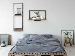 LED Metall Wandregal & Holz Hakenleiste - Set mit Beleuchtung groß & klein
