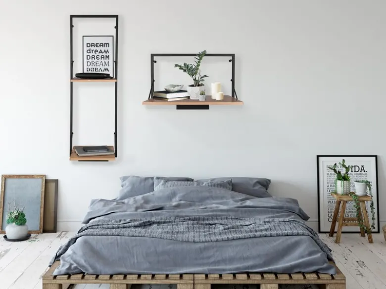 LED Metall Wandregal & Holz Hakenleiste - Set mit Beleuchtung groß & klein