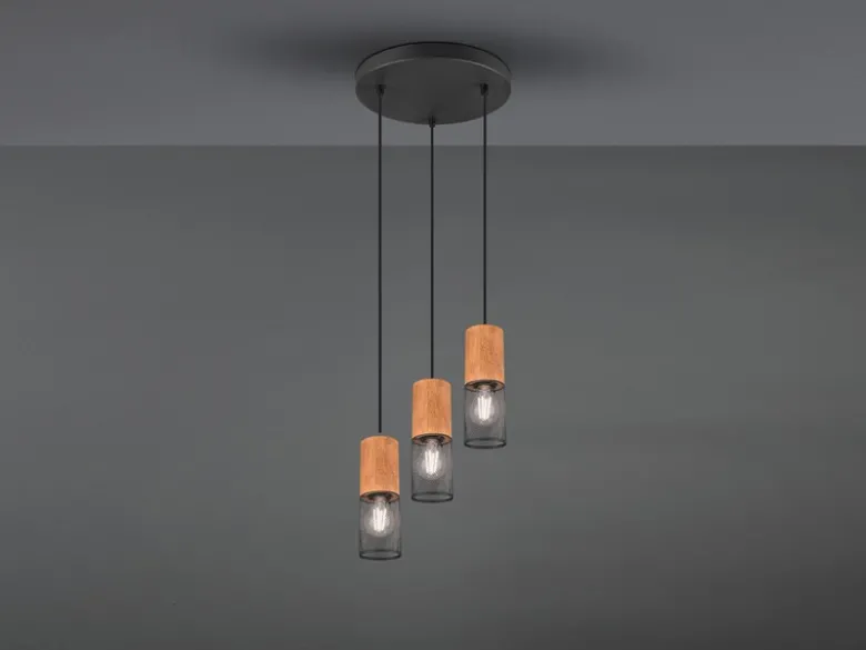 LED Pendellampe Draht Lampenschirme in Schwarz & Holzfassungen, Ø 28cm