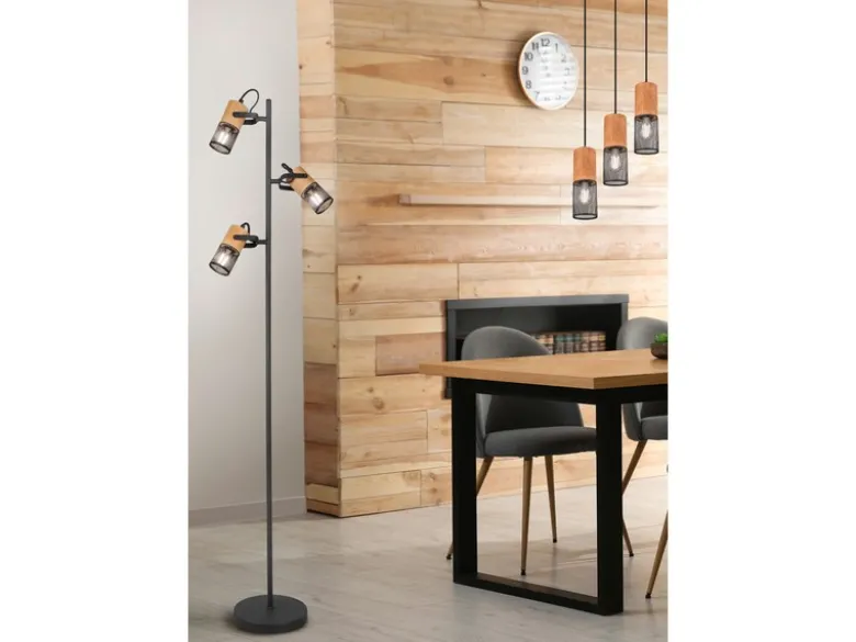 LED Pendellampe Draht Lampenschirme in Schwarz & Holzfassungen, Ø 28cm