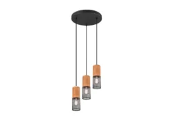 LED Pendellampe Draht Lampenschirme in Schwarz & Holzfassungen, Ø 28cm