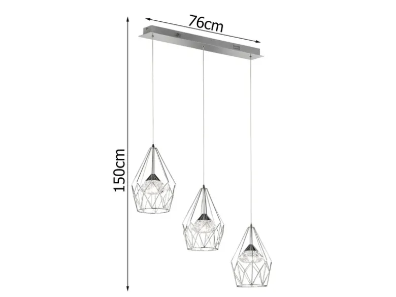LED Pendelleuchte AMY 3-flammig mit Gitter Lampenschirmen Silber, Breite 76cm