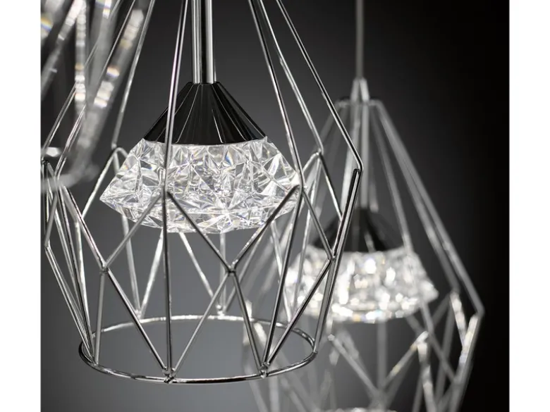 LED Pendelleuchte AMY 3-flammig mit Gitter Lampenschirmen Silber, Breite 76cm