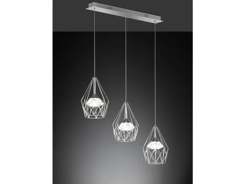 LED Pendelleuchte AMY 3-flammig mit Gitter Lampenschirmen Silber, Breite 76cm