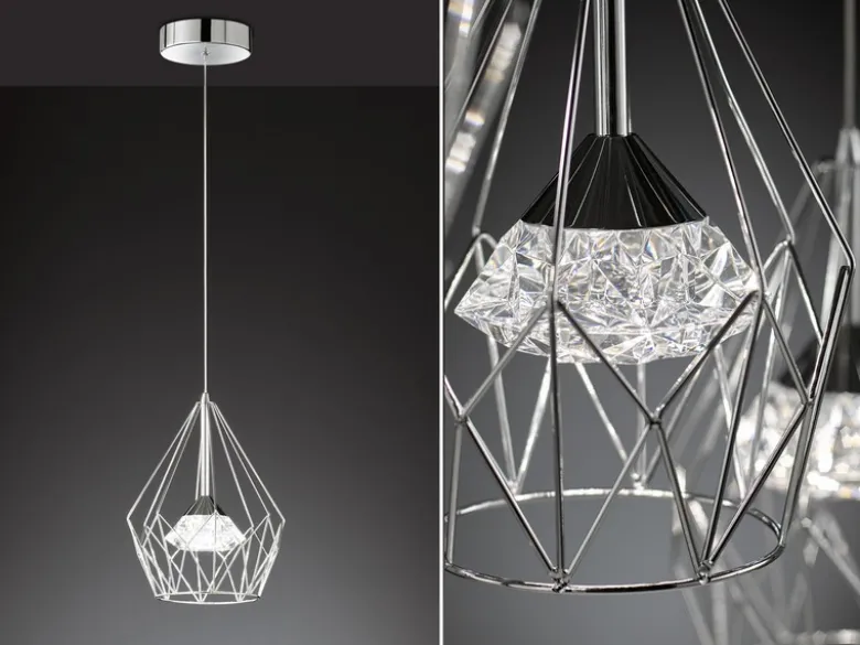 LED Pendelleuchte AMY mit Gitter Lampenschirm 1-flammig Silber, Ø 25cm