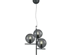 LED Pendelleuchte Anthrazit mit Glaskugeln aus Rauchglas 3-flammig, Ø 40cm