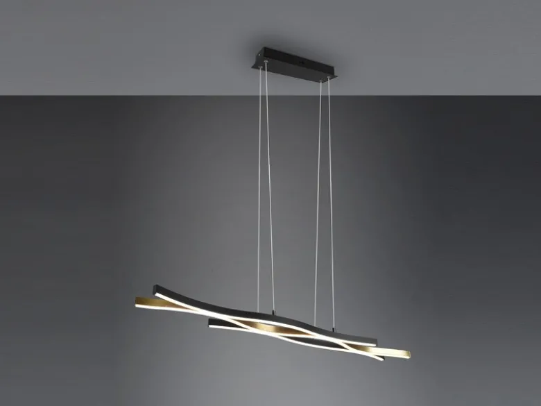 LED Pendelleuchte BLAZE Schwarz Gold dimmbar & 2 Lichtfarben, Breite 107cm