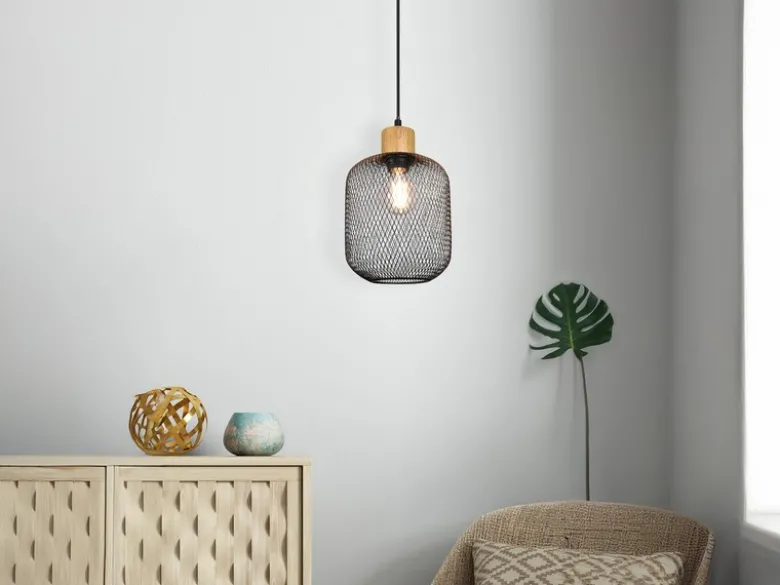 LED Pendelleuchte dimmbar 1-flammig Metall Gitterschirm Schwarz, Ø 18cm