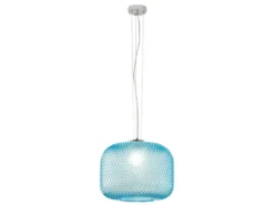 LED Pendelleuchte einflammig Kristall Glasschirm in Blau, Ø 40cm