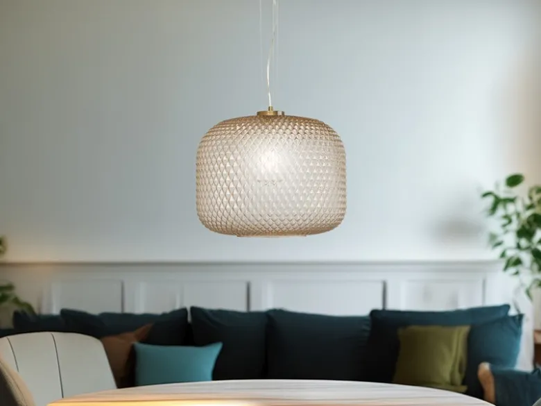 LED Pendelleuchte einflammig Kristall Glasschirm Bernsteinfarben, Ø 40cm