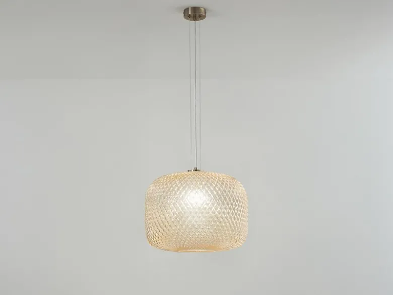 LED Pendelleuchte einflammig Kristall Glasschirm Bernsteinfarben, Ø 40cm