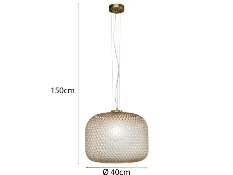LED Pendelleuchte einflammig Kristall Glasschirm Bernsteinfarben, Ø 40cm
