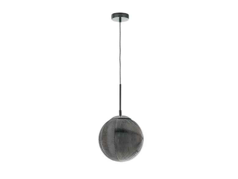 LED Pendelleuchte einflammig mit Relief Glaskugel aus Rauchglas, Ø 25cm