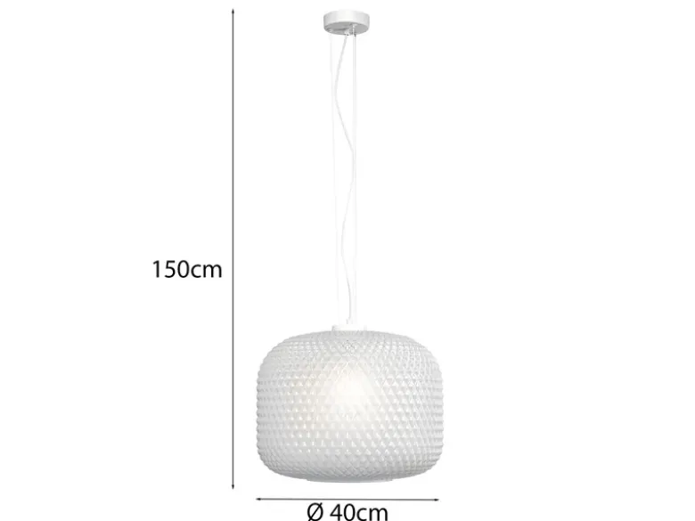 LED Pendelleuchte einflammig Kristall Glasschirm in Weiß, Ø 40cm