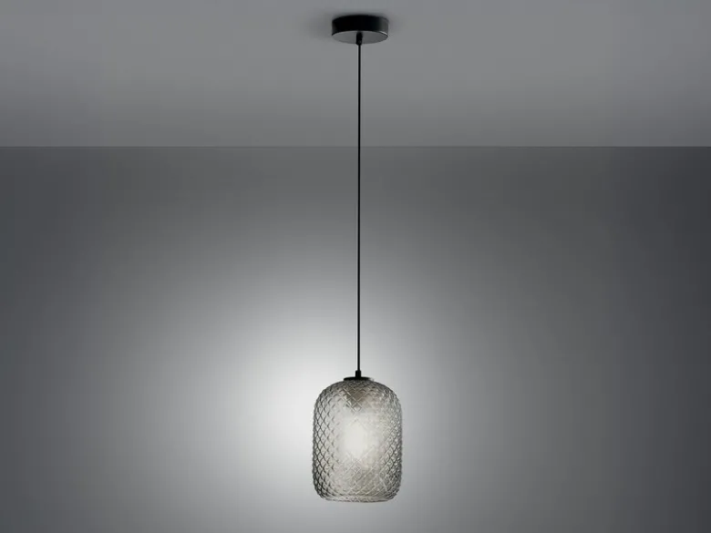 LED Pendelleuchte einflammig Kristall Glasschirm Rauchglas Ø15cm