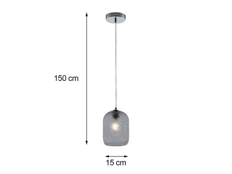 LED Pendelleuchte einflammig Kristall Glasschirm Rauchglas Ø15cm