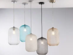 LED Pendelleuchte einflammig Kristall Glasschirm in Weiß, Ø 20cm