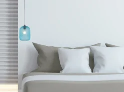 LED Pendelleuchte einflammig Kristall Glasschirm in Blau, Ø 15cm