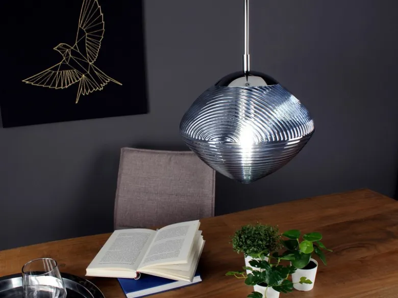 LED Pendelleuchte einflammig mit Relief Glasschirm in Blau, Ø 26cm