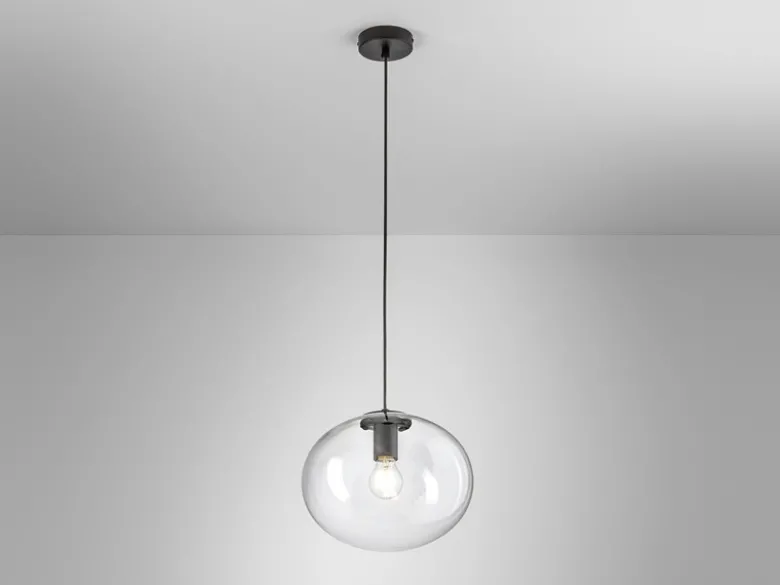 LED Pendelleuchte einflammig mit Kugel Glasschirm transparent Ø 30cm