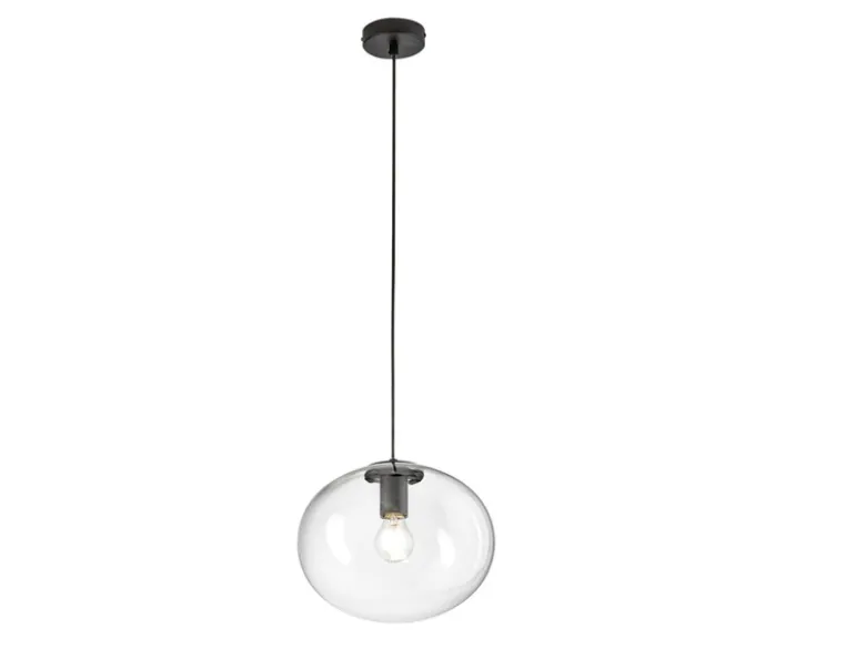 LED Pendelleuchte einflammig mit Kugel Glasschirm transparent Ø 30cm