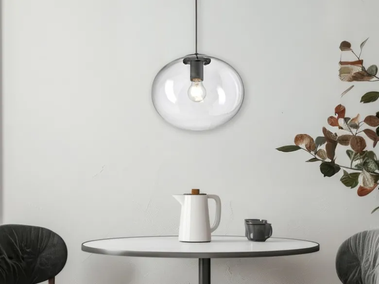LED Pendelleuchte einflammig mit Kugel Glasschirm transparent Ø 30cm