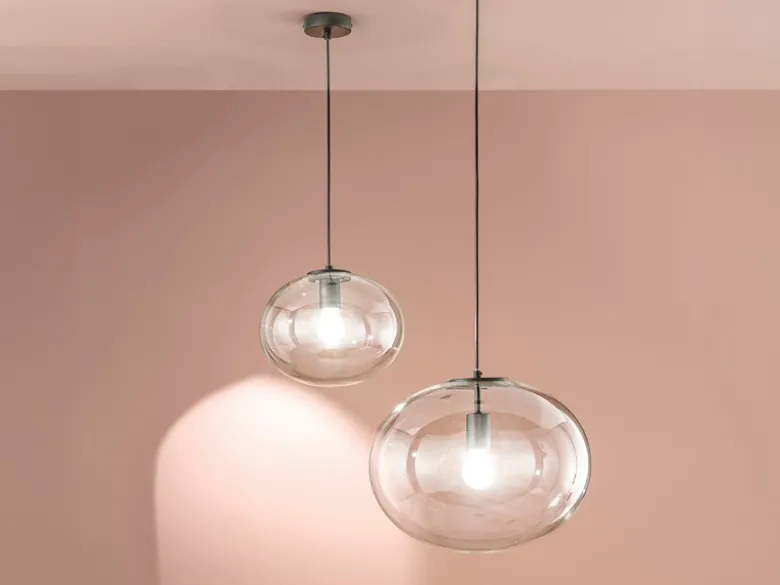LED Pendelleuchte einflammig mit Kugel Glasschirm transparent Ø 30cm