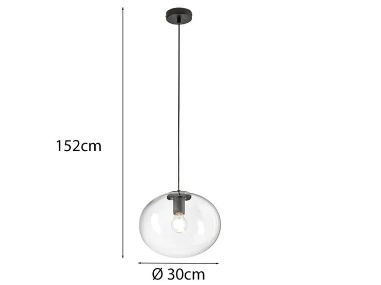 LED Pendelleuchte einflammig mit Kugel Glasschirm transparent Ø 30cm
