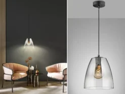 LED Pendelleuchte einflammig dimmbar Schwarz Rauchglas, Ø 20cm