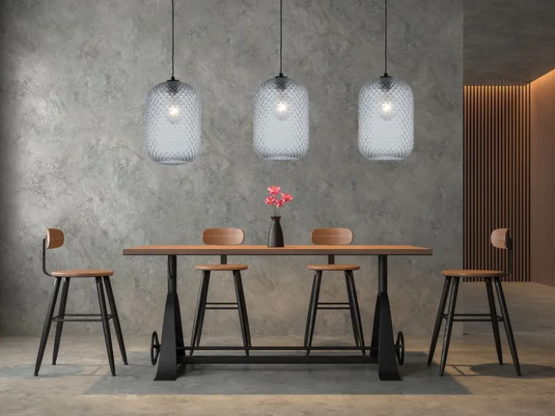 LED Pendelleuchte einflammig Kristall Glasschirm Rauchglas, Ø20cm