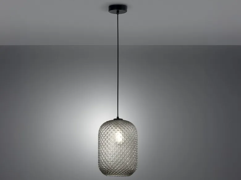 LED Pendelleuchte einflammig Kristall Glasschirm Rauchglas, Ø20cm